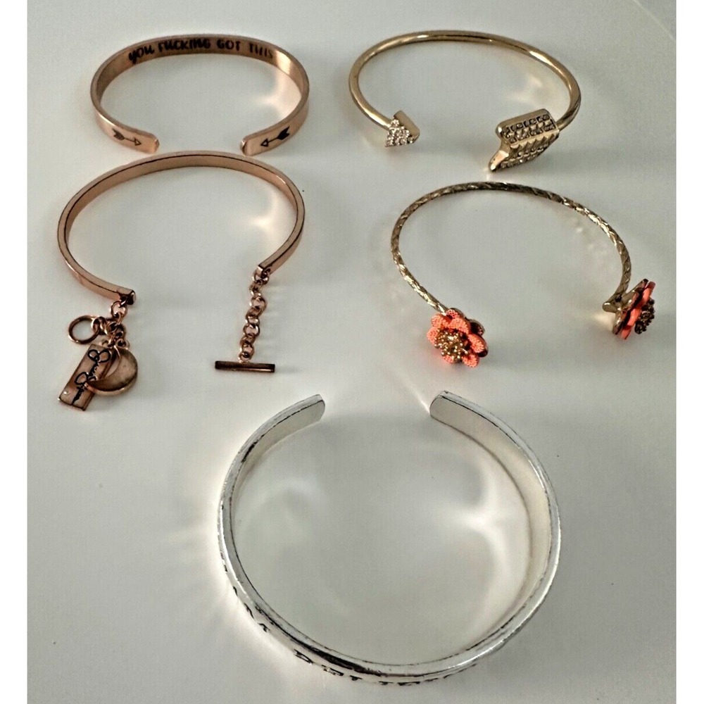 Cuff Bracelet Arrow Inspirational Flower Believe Silver Rose Gold Tones Lot of 5